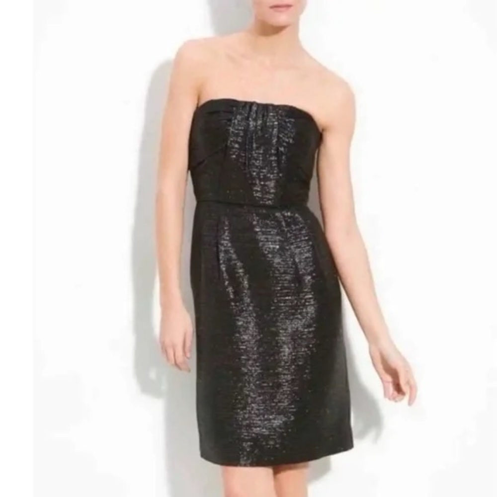 Elegant Black Strapless Kate Spade Metallic Dress w/ Bow Detail